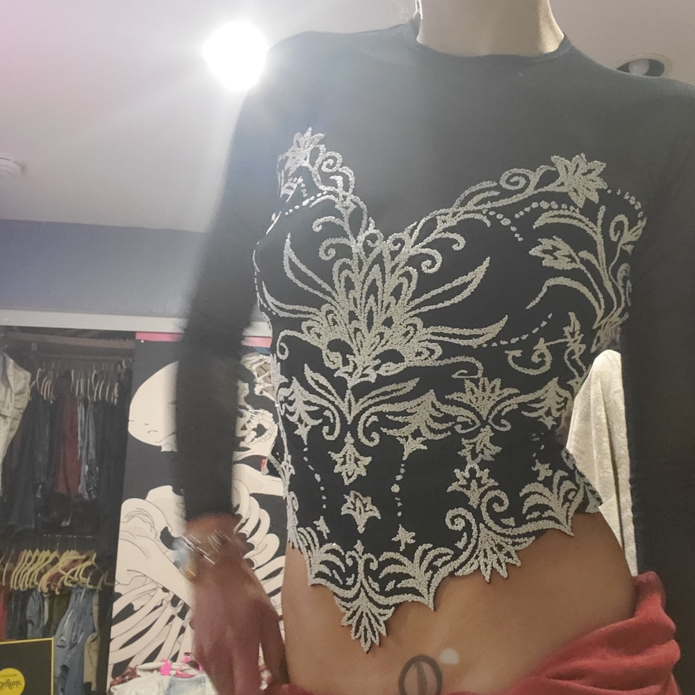 TADASHI Beaded Mesh Long Sleeve Top S - Picture 9 of 9